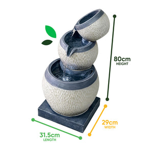 Solar Water Feature – 3 Tier Cascading Bowl Fountain with LED Lights & Battery Backup