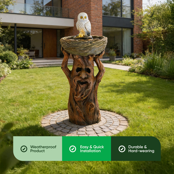 Solar Bird Bath – Owl Bird Bath Fountain with LED Lights & Battery Backup