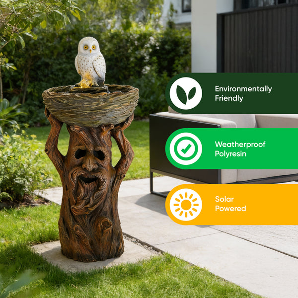 Solar Bird Bath – Owl Bird Bath Fountain with LED Lights & Battery Backup