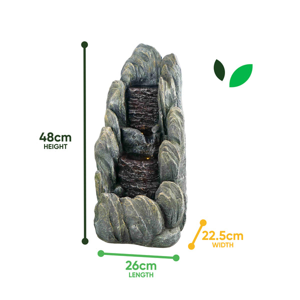 Solar Water Feature – Tiered Cascading Rock Fountain with LED Lights & Battery Backup