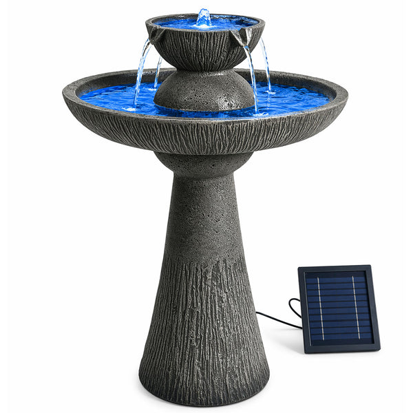 Solar Bird Bath – 2 Tier Bird Bath Fountain with LED Lights & Battery Backup