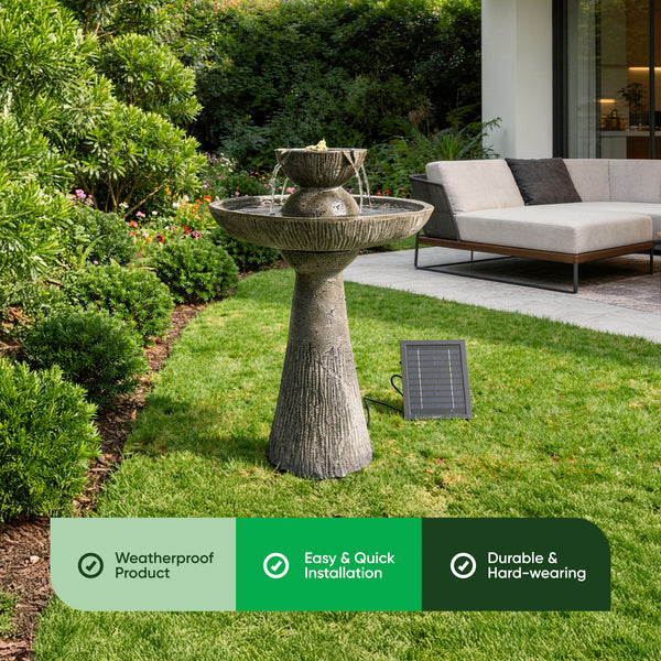 Solar Bird Bath – 2 Tier Bird Bath Fountain with LED Lights & Battery Backup