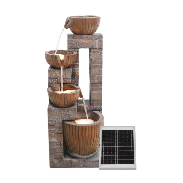 Solar Water Feature – Copper Falls Cascade Fountain with LED Lights & Battery Backup