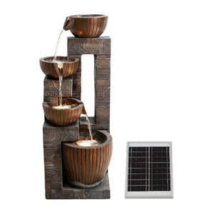 Solar Water Feature – Copper Falls Cascade Fountain with LED Lights & Battery Backup