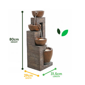 Solar Water Feature – Copper Falls Cascade Fountain with LED Lights & Battery Backup