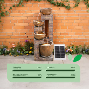 Solar Water Feature – Copper Falls Cascade Fountain with LED Lights & Battery Backup