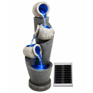 Solar Water Feature – 3 Tier Cascading Jar Fountain with LED Lights & Battery Backup