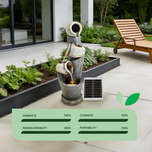 Solar Water Feature – 3 Tier Cascading Jar Fountain with LED Lights & Battery Backup