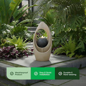 Solar Water Feature – Teardrop Tabletop Fountain with LED Lights & Battery Backup