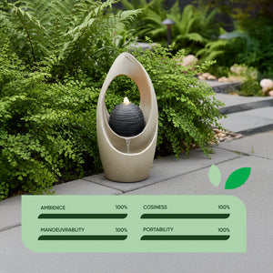 Solar Water Feature – Teardrop Tabletop Fountain with LED Lights & Battery Backup