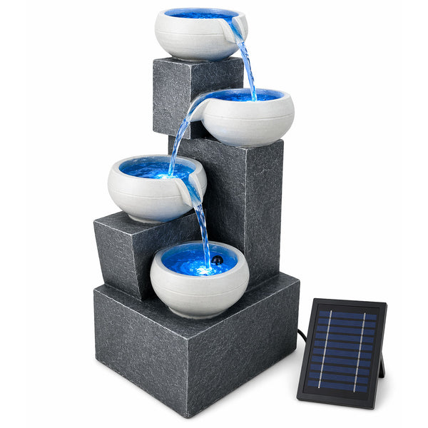 Solar Water Feature – 4 Tier Tabletop Fountain with LED Lights & Battery Backup