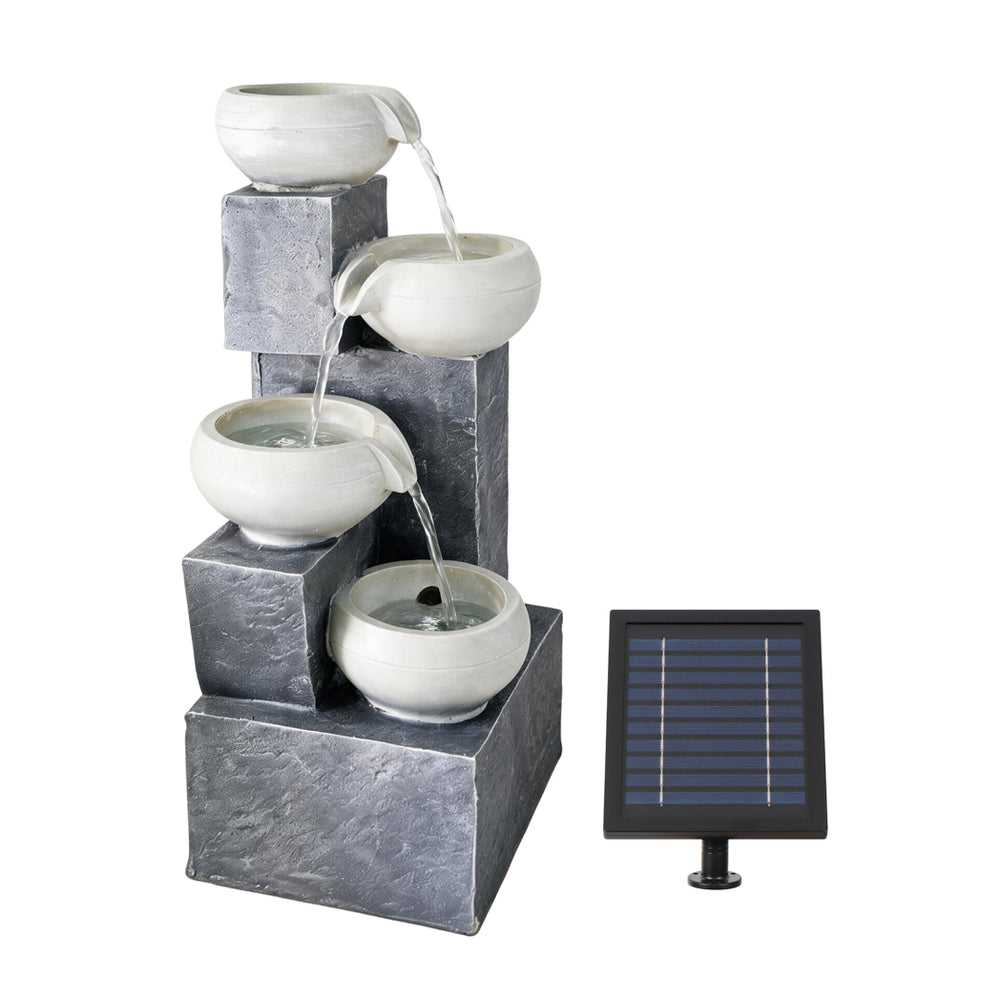 Solar Water Feature – 4 Tier Tabletop Fountain with LED Lights & Battery Backup