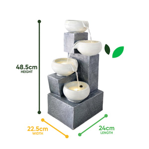 Solar Water Feature – 4 Tier Tabletop Fountain with LED Lights & Battery Backup