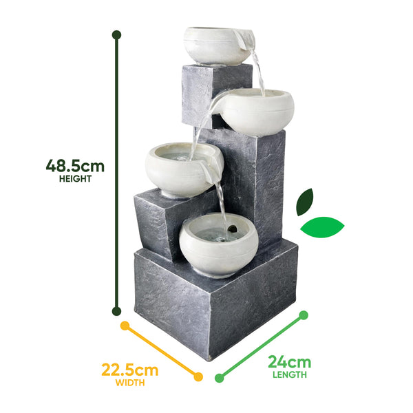 Solar Water Feature – 4 Tier Tabletop Fountain with LED Lights & Battery Backup