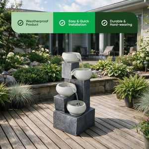 Solar Water Feature – 4 Tier Tabletop Fountain with LED Lights & Battery Backup