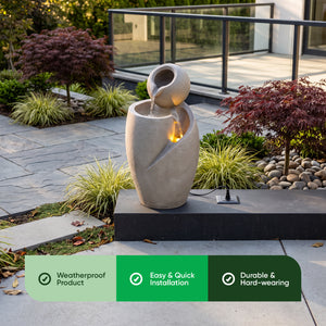 Grey Ball Swirl Solar Water Feature with Battery Backup