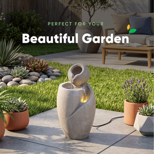 Grey Ball Swirl Solar Water Feature with Battery Backup