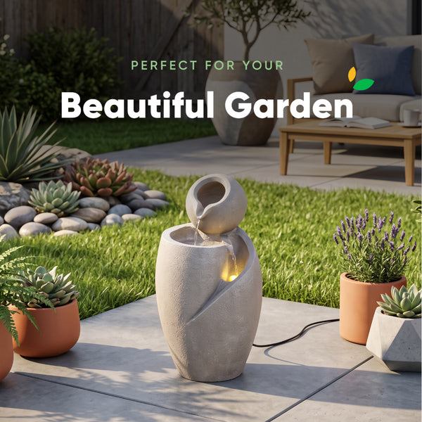 Grey Ball Swirl Solar Water Feature with Battery Backup
