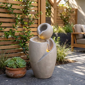 Grey Ball Swirl Solar Water Feature with Battery Backup