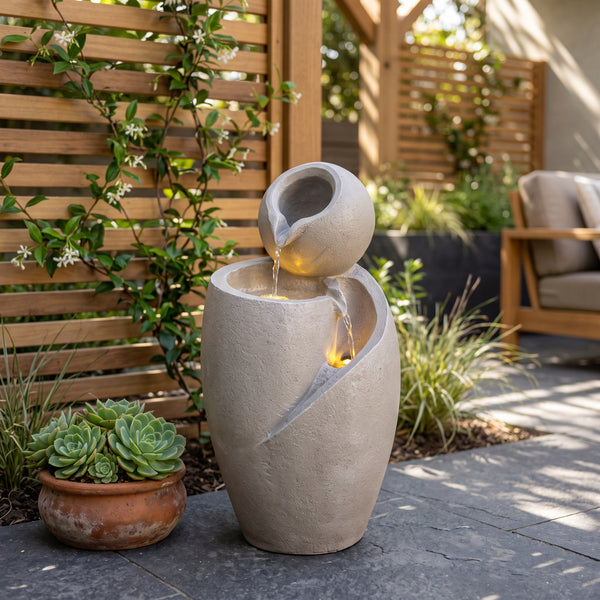 Grey Ball Swirl Solar Water Feature with Battery Backup