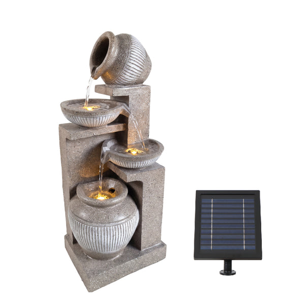 Sandstone Cascade Solar Water Feature with LED Lights and Battery Backup