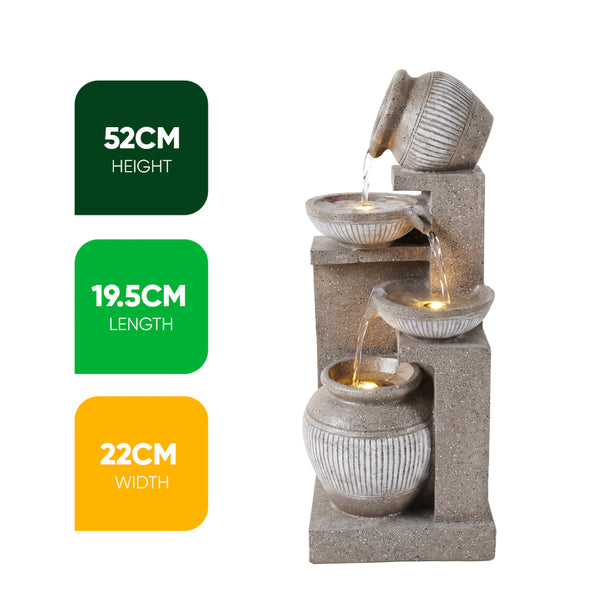 Sandstone Cascade Solar Water Feature with LED Lights and Battery Backup