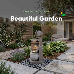 Sandstone Cascade Solar Water Feature with LED Lights and Battery Backup