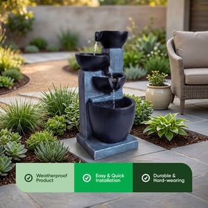 Slate Cascade Solar Water Feature with LED Lights and Battery Backup