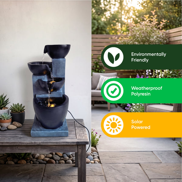 Slate Cascade Solar Water Feature with LED Lights and Battery Backup