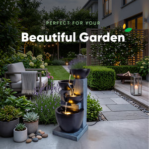 Slate Cascade Solar Water Feature with LED Lights and Battery Backup