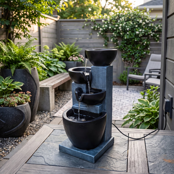 Slate Cascade Solar Water Feature with LED Lights and Battery Backup