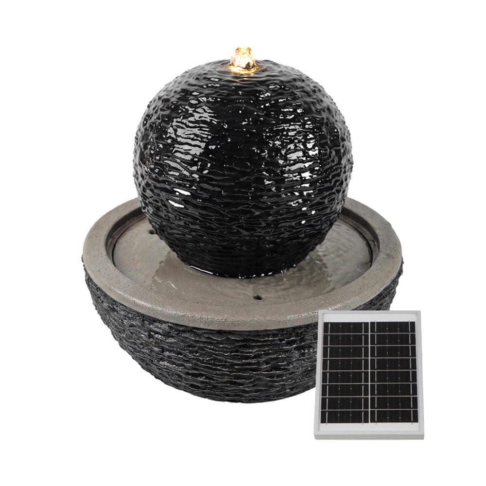 Solar Ball Garden Water Feature with LED Light and Battery Backup