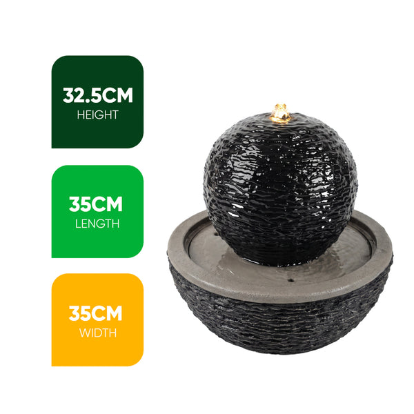 Solar Ball Garden Water Feature with LED Light and Battery Backup