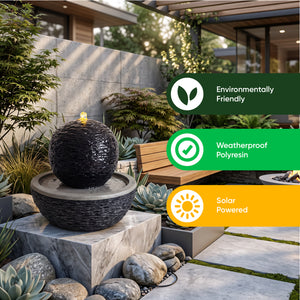 Solar Ball Garden Water Feature with LED Light and Battery Backup