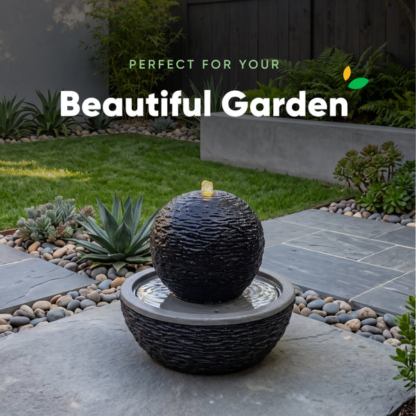Solar Ball Garden Water Feature with LED Light and Battery Backup
