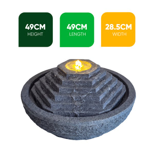 Solar Pyramid Ball Water Feature with LED Light and Battery Backup