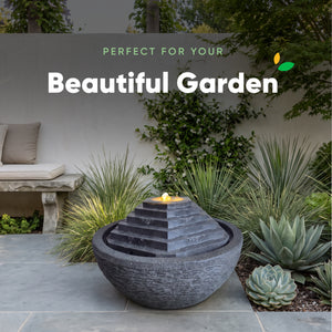 Solar Pyramid Ball Water Feature with LED Light and Battery Backup