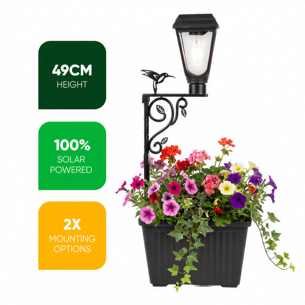 Solar Flower Pot Light with Square Planter – 49cm