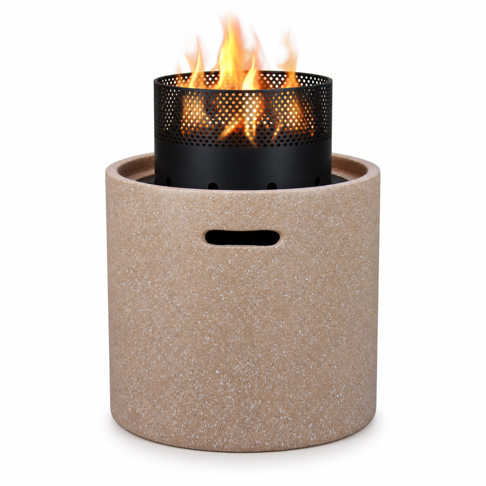 Round Fire Pit, MGO Stone Effect Outdoor Patio Heater - 44cm