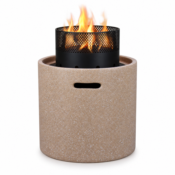 Round Fire Pit, MGO Stone Effect Outdoor Patio Heater - 44cm