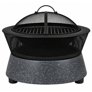 Round BBQ & Fire Pit, MGO Stone Effect Outdoor Garden Fire Bowl with Mesh Spark Guard - 54.5cm