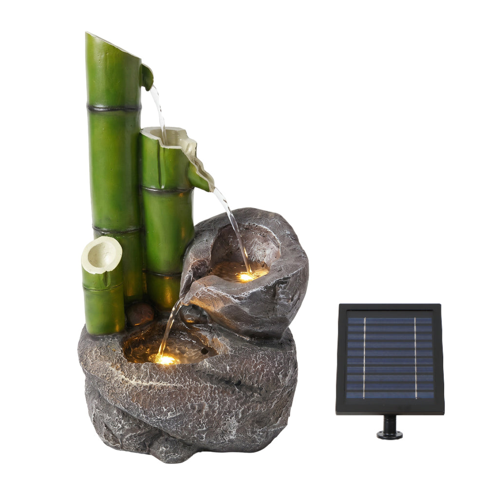 Bamboo & Rock Bowls Solar Water Feature with Battery Backup