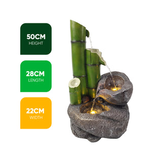 Bamboo & Rock Bowls Solar Water Feature with Battery Backup