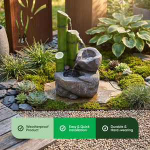 Bamboo & Rock Bowls Solar Water Feature with Battery Backup