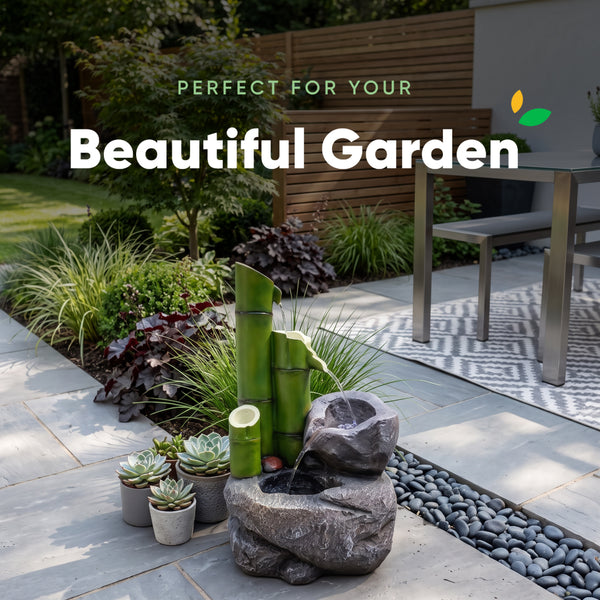 Bamboo & Rock Bowls Solar Water Feature with Battery Backup