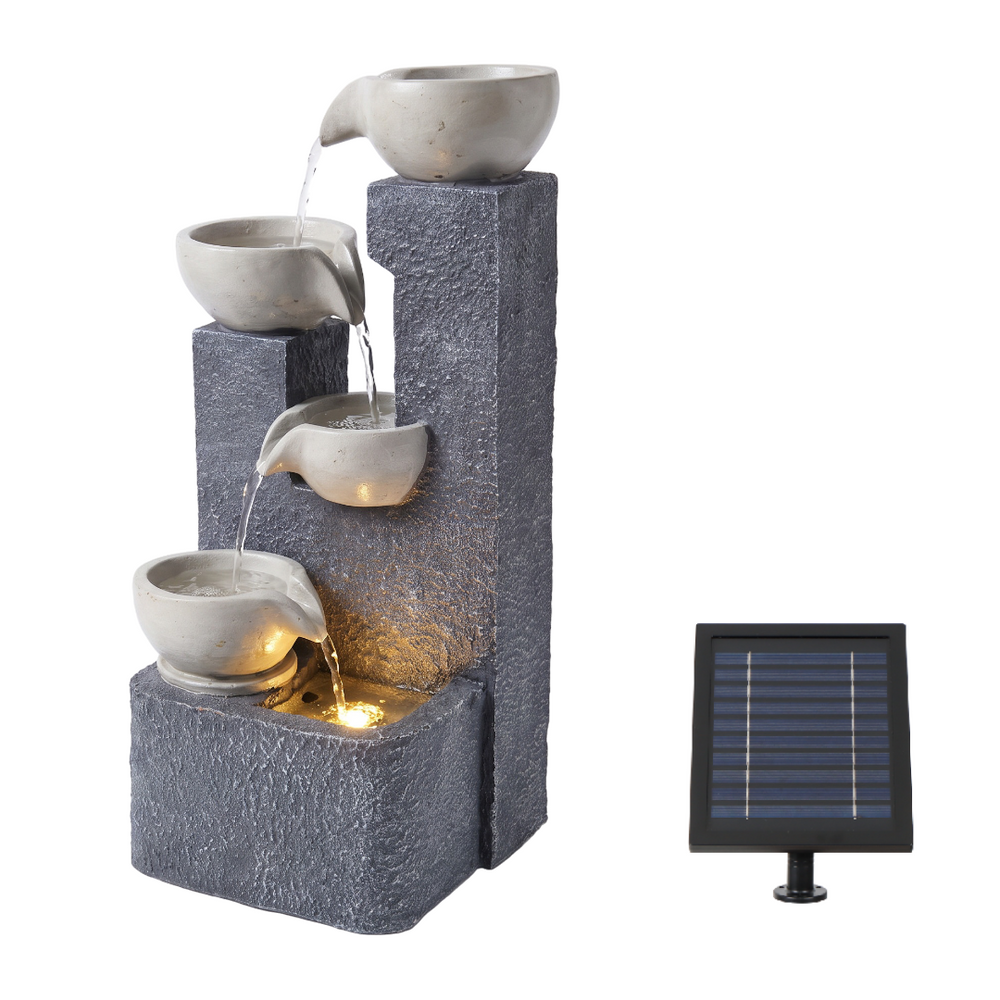 Four Bowl Tiered Solar Water Feature with Battery Backup