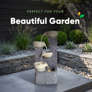 Four Bowl Tiered Solar Water Feature with Battery Backup