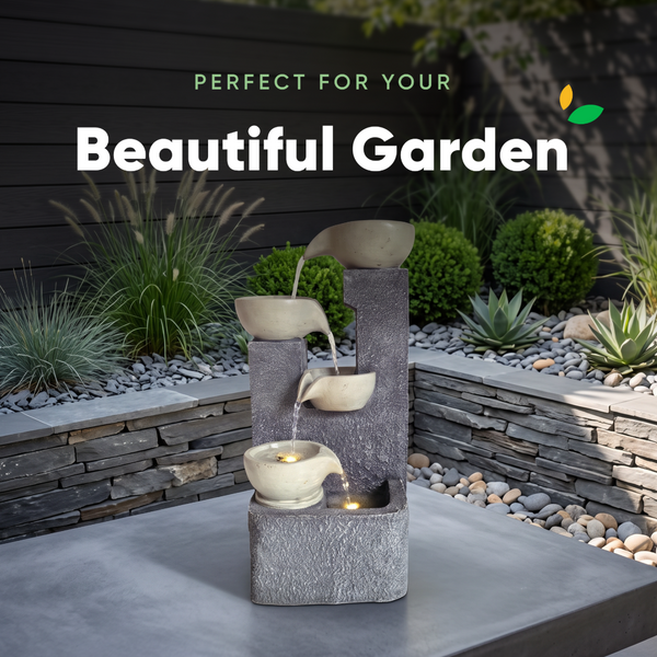 Four Bowl Tiered Solar Water Feature with Battery Backup