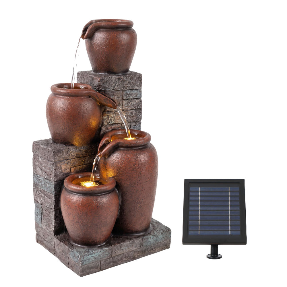 Stacked Terracotta Pots Solar Water Feature with Battery Backup