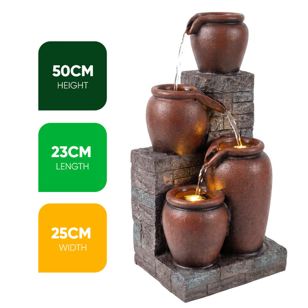 Stacked Terracotta Pots Solar Water Feature with Battery Backup